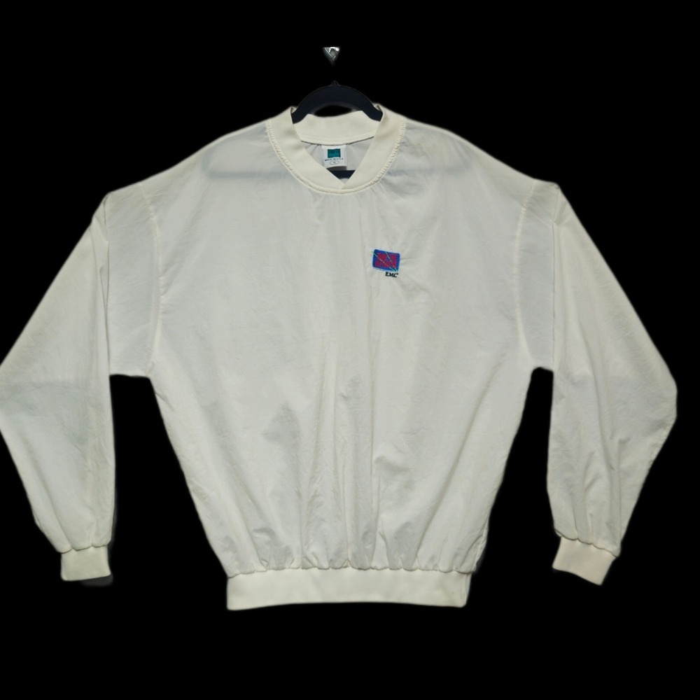 Vintage Turfer Nylon Windbreaker Pullover White Made in USA Mens‎ XL EMC Logo
